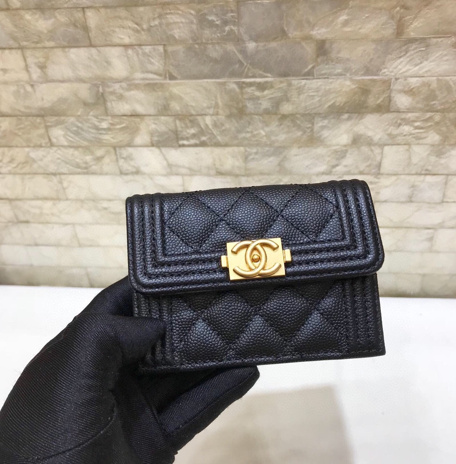 CO-CO Chanel Flap Card Holder With Gold Hardware 11cm