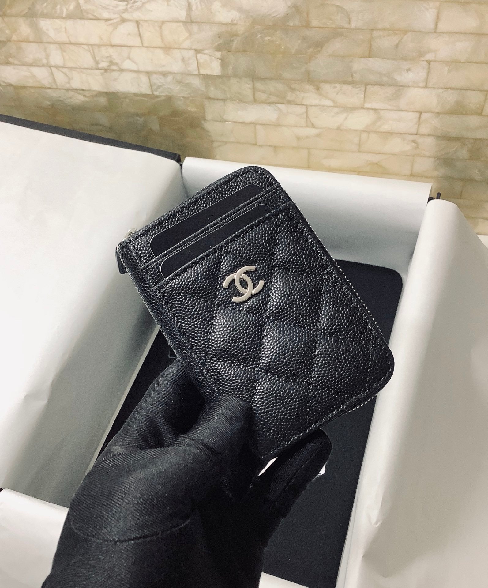 CO-CO Chanel Card Holder With Silver Hardware 11cm