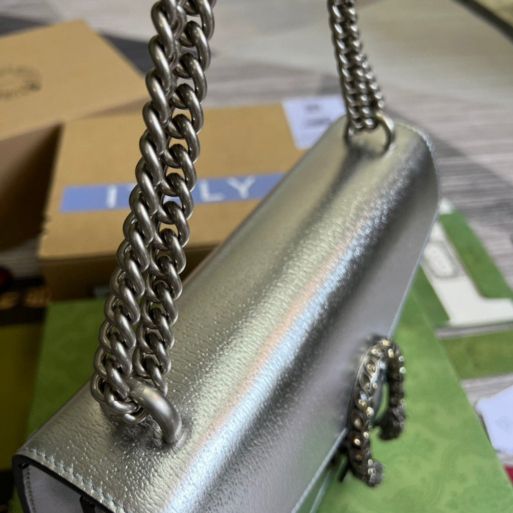 Gucci Dionysus Small Shoulder Bag Silver For Women, Women’s Bags 10in/26cm GG