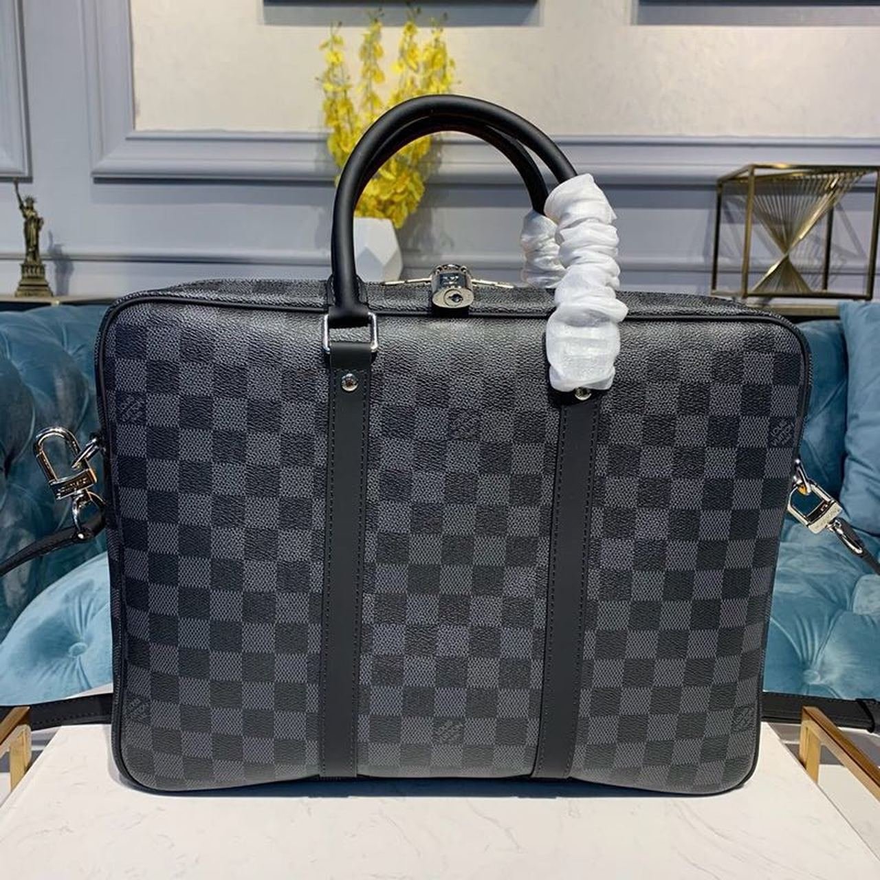 Louis Vuitton Porte Documents Voyage Bag 37cm Damier Graphite Canvas Spring/Summer Collection N41466 Black