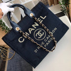 Chanel Deauville Tote 38cm Denim Canvas Bag Fall/Winter Collection Black