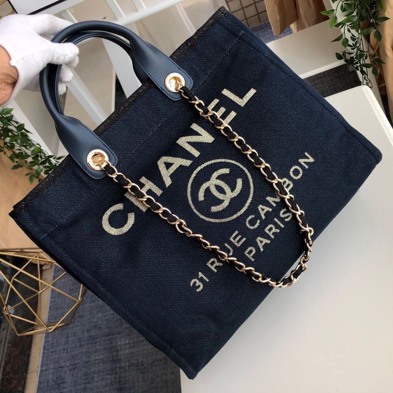 Chanel Deauville Tote 38cm Denim Canvas Bag Fall/Winter Collection Black