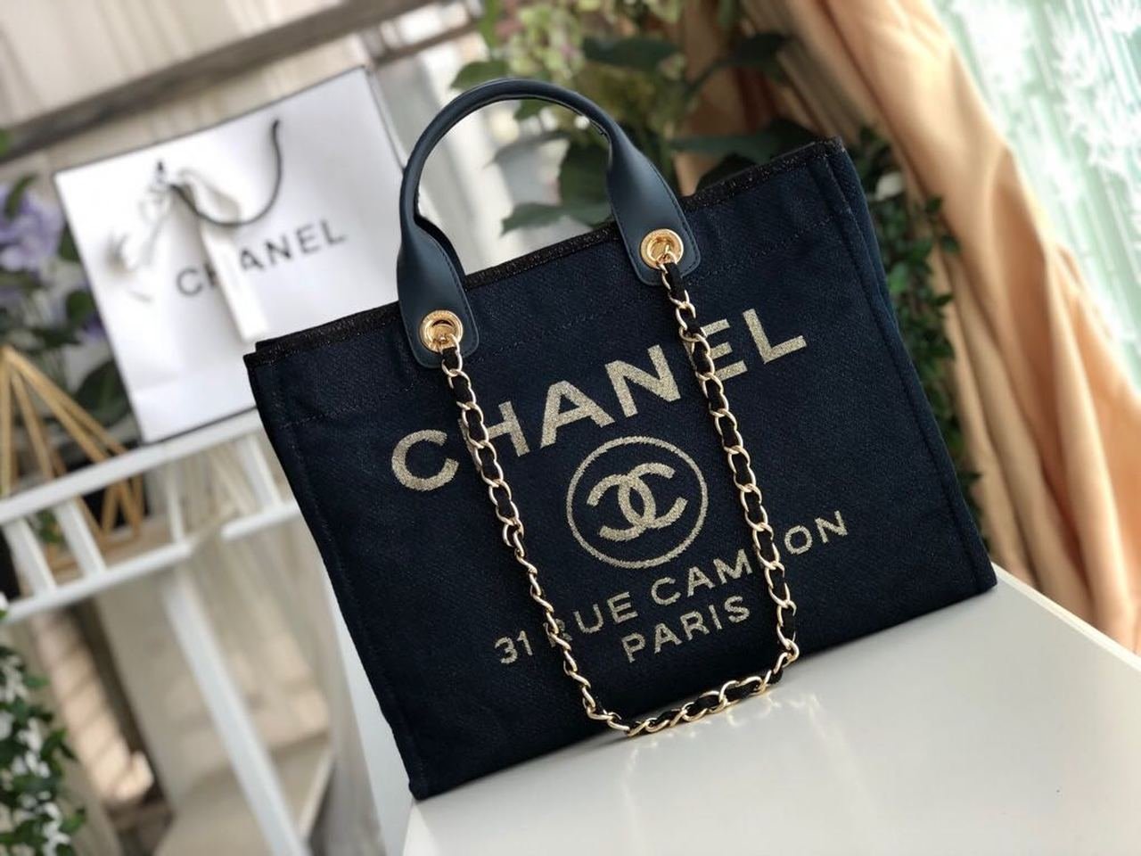 Chanel Deauville Tote 38cm Denim Canvas Bag Fall/Winter Collection Black