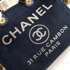 Chanel Deauville Tote 38cm Denim Canvas Bag Fall/Winter Collection Black