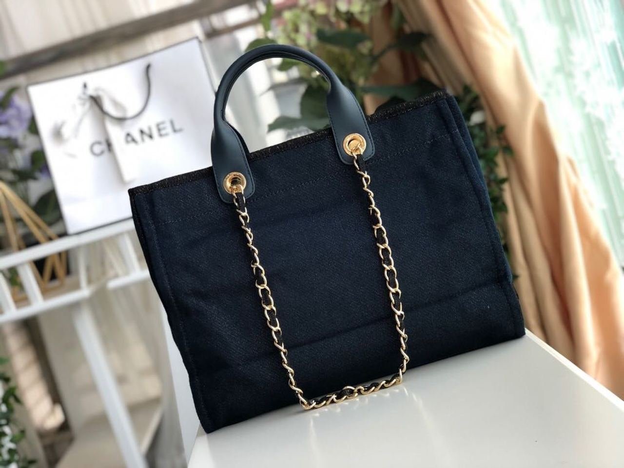 Chanel Deauville Tote 38cm Denim Canvas Bag Fall/Winter Collection Black
