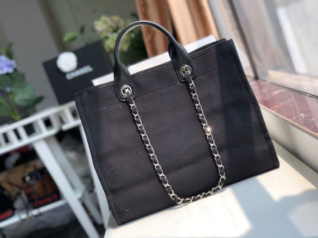 Chanel Deauville Tote 38cm Twill Canvas Bag Fall/Winter Collection Black/White