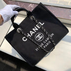 Chanel Deauville Tote 38cm Twill Canvas Bag Fall/Winter Collection Black/White
