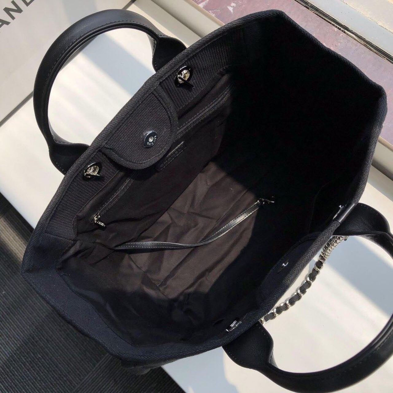 Chanel Deauville Tote 38cm Twill Canvas Bag Fall/Winter Collection Black/White