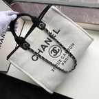 Chanel Deauville Tote 38cm Twill Canvas Bag Fall/Winter Collection White/Black