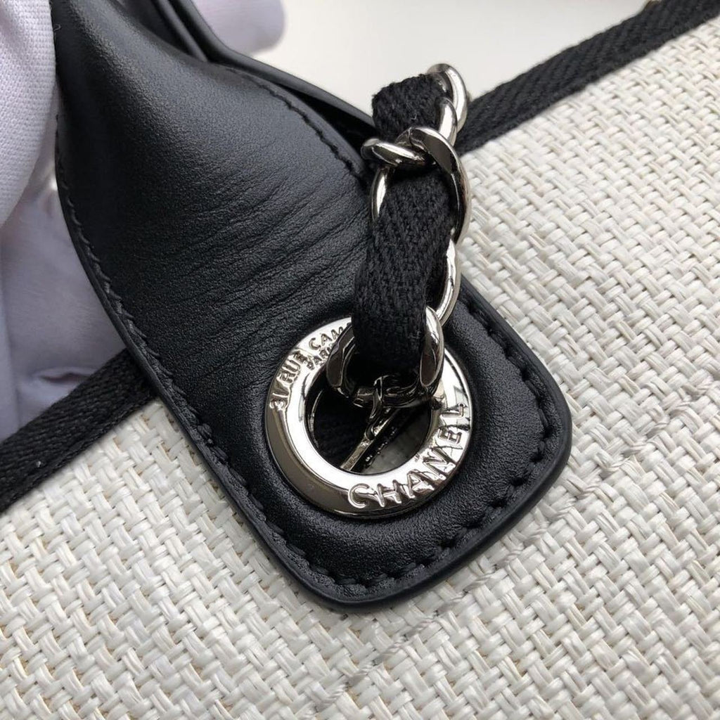 Chanel Deauville Tote 38cm Twill Canvas Bag Fall/Winter Collection White/Black
