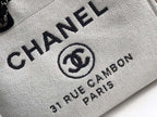 Chanel Deauville Tote 38cm Twill Canvas Bag Fall/Winter Collection White/Black