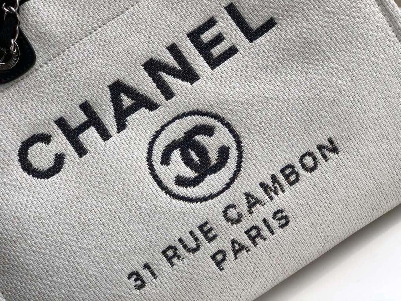 Chanel Deauville Tote 38cm Twill Canvas Bag Fall/Winter Collection White/Black