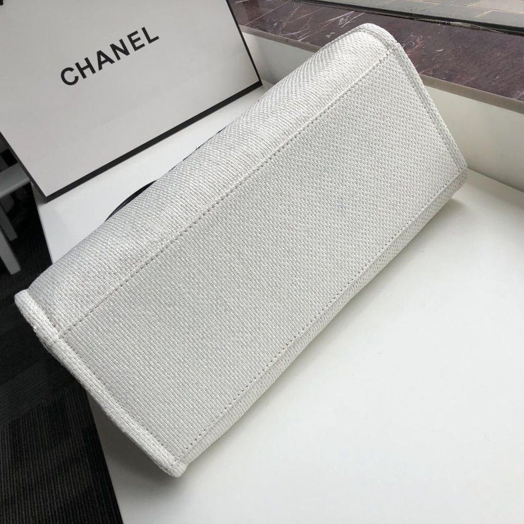 Chanel Deauville Tote 38cm Twill Canvas Bag Fall/Winter Collection White/Black