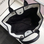 Chanel Deauville Tote 38cm Twill Canvas Bag Fall/Winter Collection White/Black