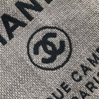 Chanel Deauville Tote 38cm Raffia Canvas Bag Fall/Winter Collection Light Grey/Black
