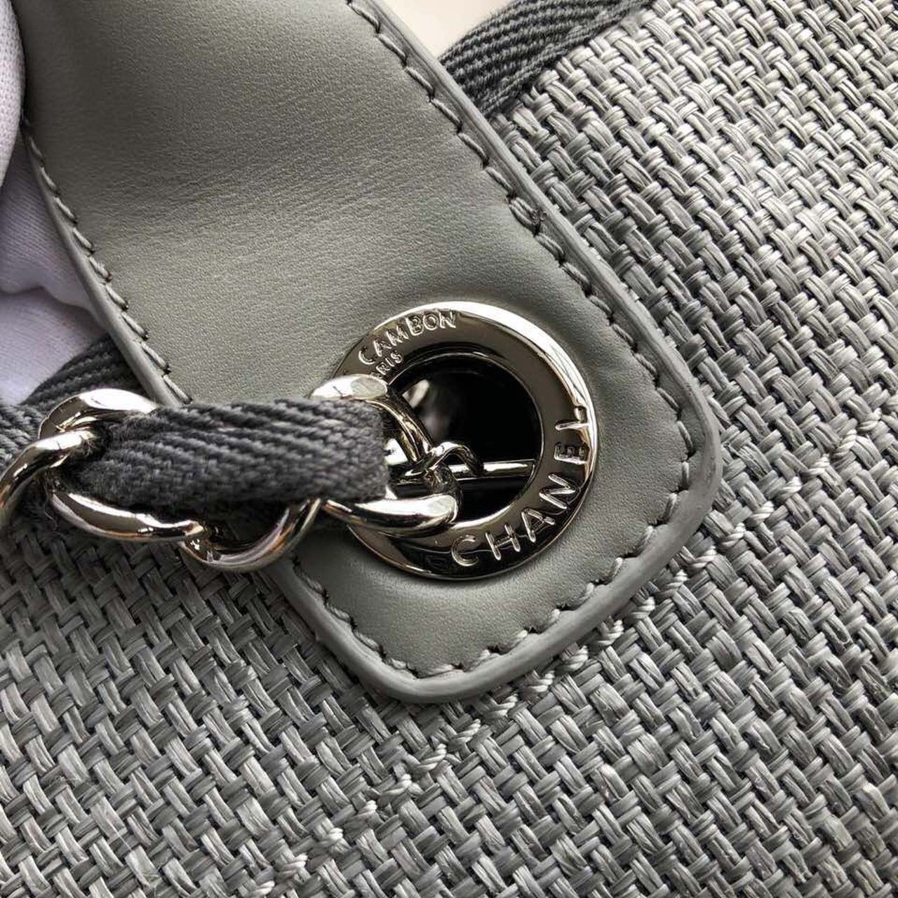Chanel Deauville Tote 38cm Raffia Canvas Bag Fall/Winter Collection Light Grey/Black