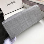 Chanel Deauville Tote 38cm Raffia Canvas Bag Fall/Winter Collection Light Grey/Black