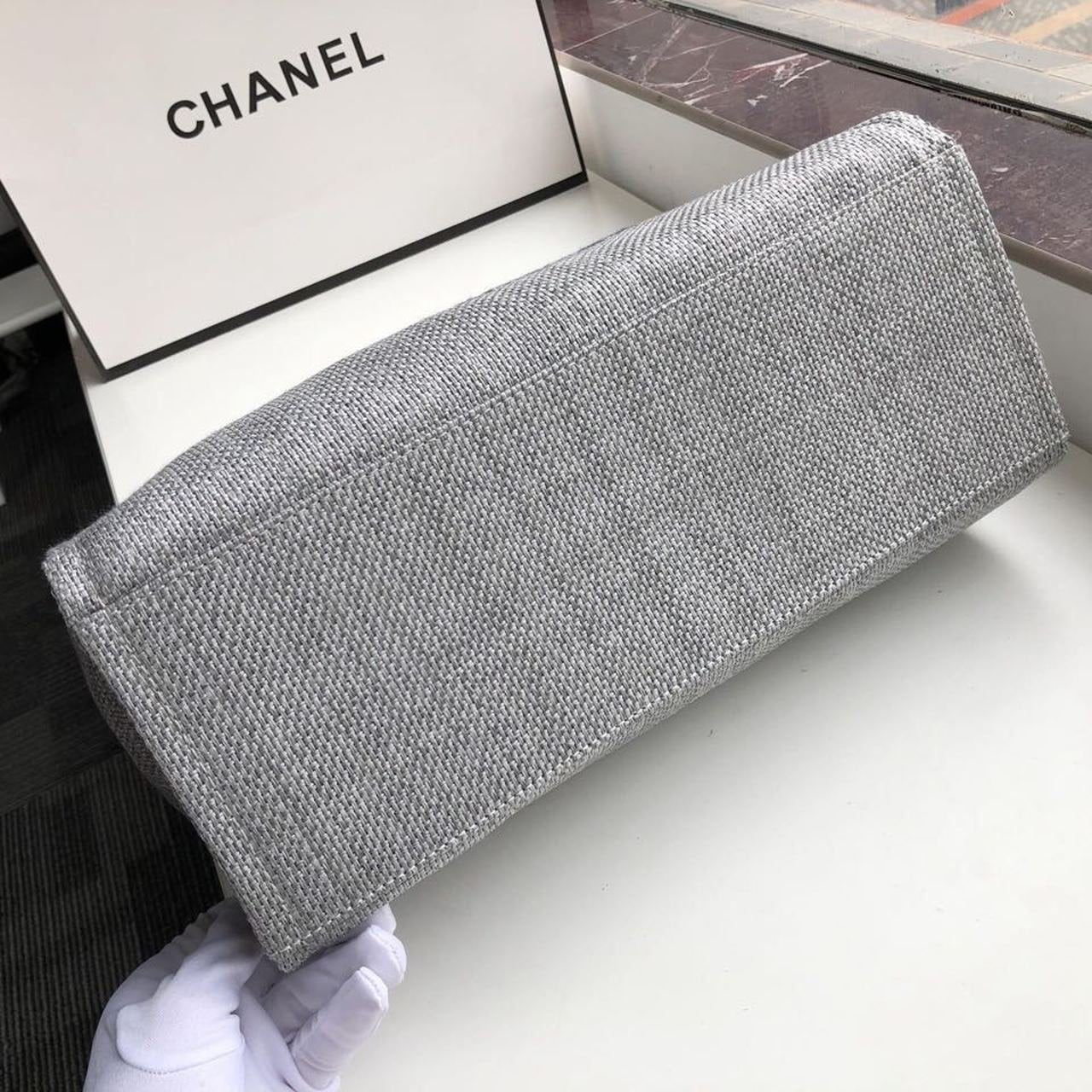 Chanel Deauville Tote 38cm Raffia Canvas Bag Fall/Winter Collection Light Grey/Black