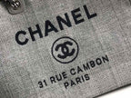 Chanel Deauville Tote 38cm Raffia Canvas Bag Fall/Winter Collection Light Grey/Black