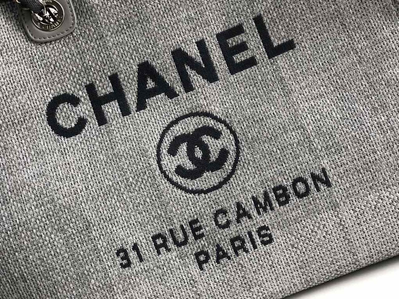 Chanel Deauville Tote 38cm Raffia Canvas Bag Fall/Winter Collection Light Grey/Black