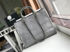 Chanel Deauville Tote 38cm Raffia Canvas Bag Fall/Winter Collection Light Grey/Black