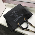 Chanel Deauville Tote 38cm Raffia Canvas Bag Fall/Winter Collection Black/Grey