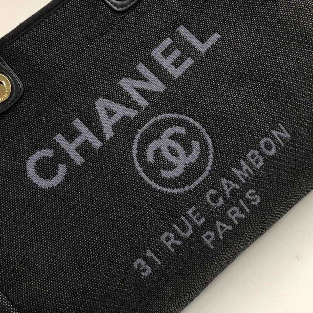 Chanel Deauville Tote 38cm Raffia Canvas Bag Fall/Winter Collection Black/Grey
