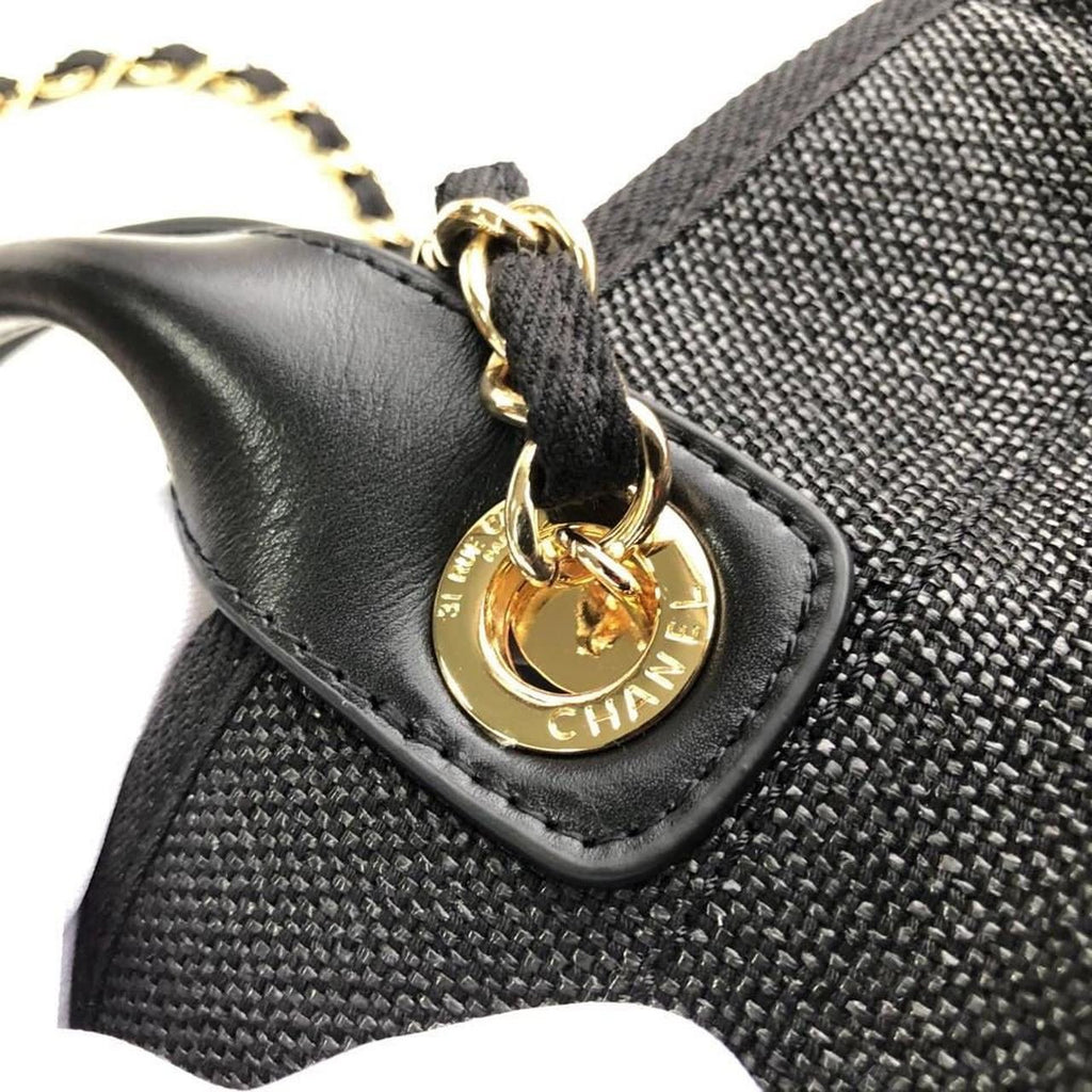 Chanel Deauville Tote 38cm Raffia Canvas Bag Fall/Winter Collection Black/Grey