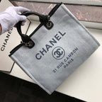 Chanel Deauville Tote 38cm Raffia Canvas Bag Fall/Winter Collection Light Blue/Black