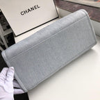 Chanel Deauville Tote 38cm Raffia Canvas Bag Fall/Winter Collection Light Blue/Black