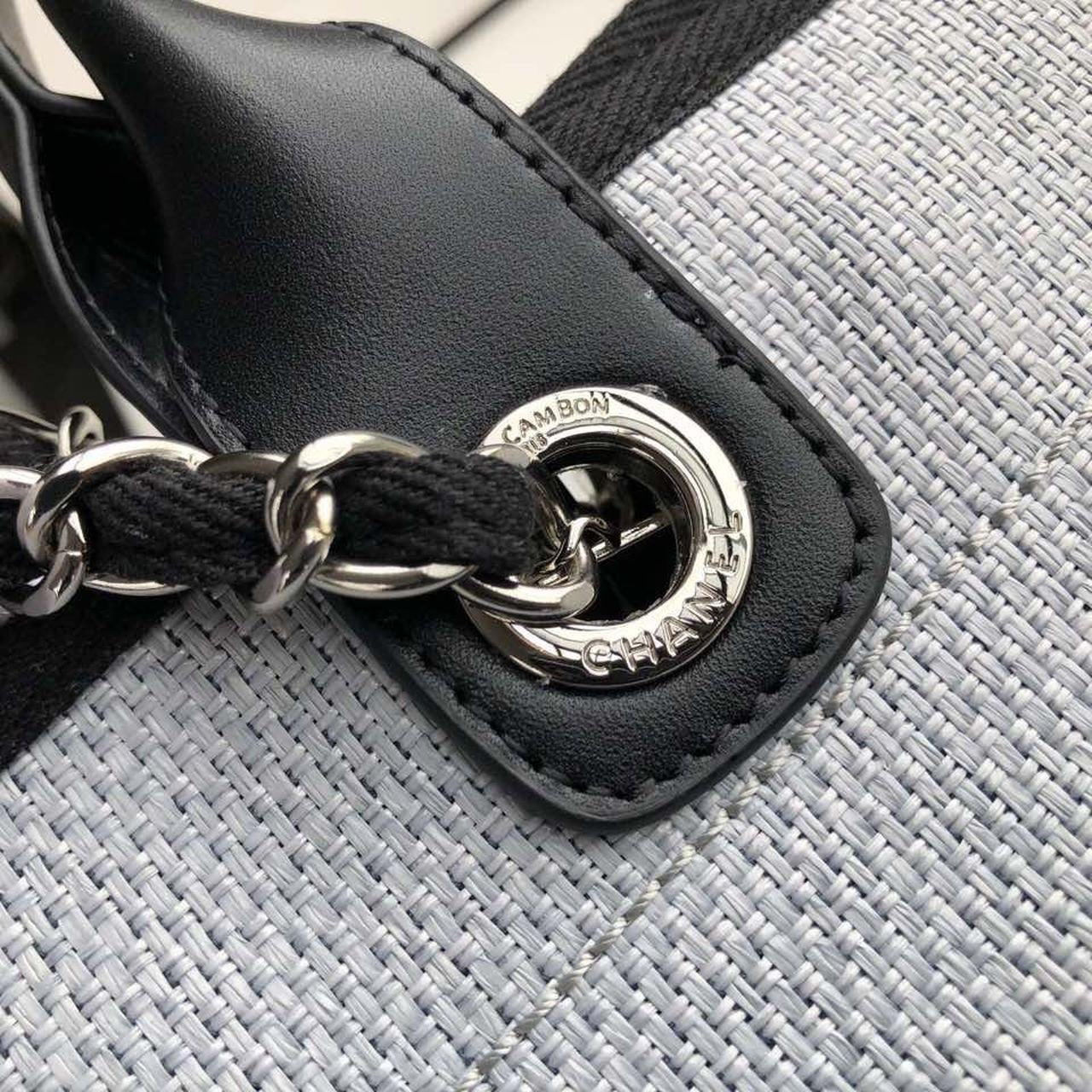 Chanel Deauville Tote 38cm Raffia Canvas Bag Fall/Winter Collection Light Blue/Black