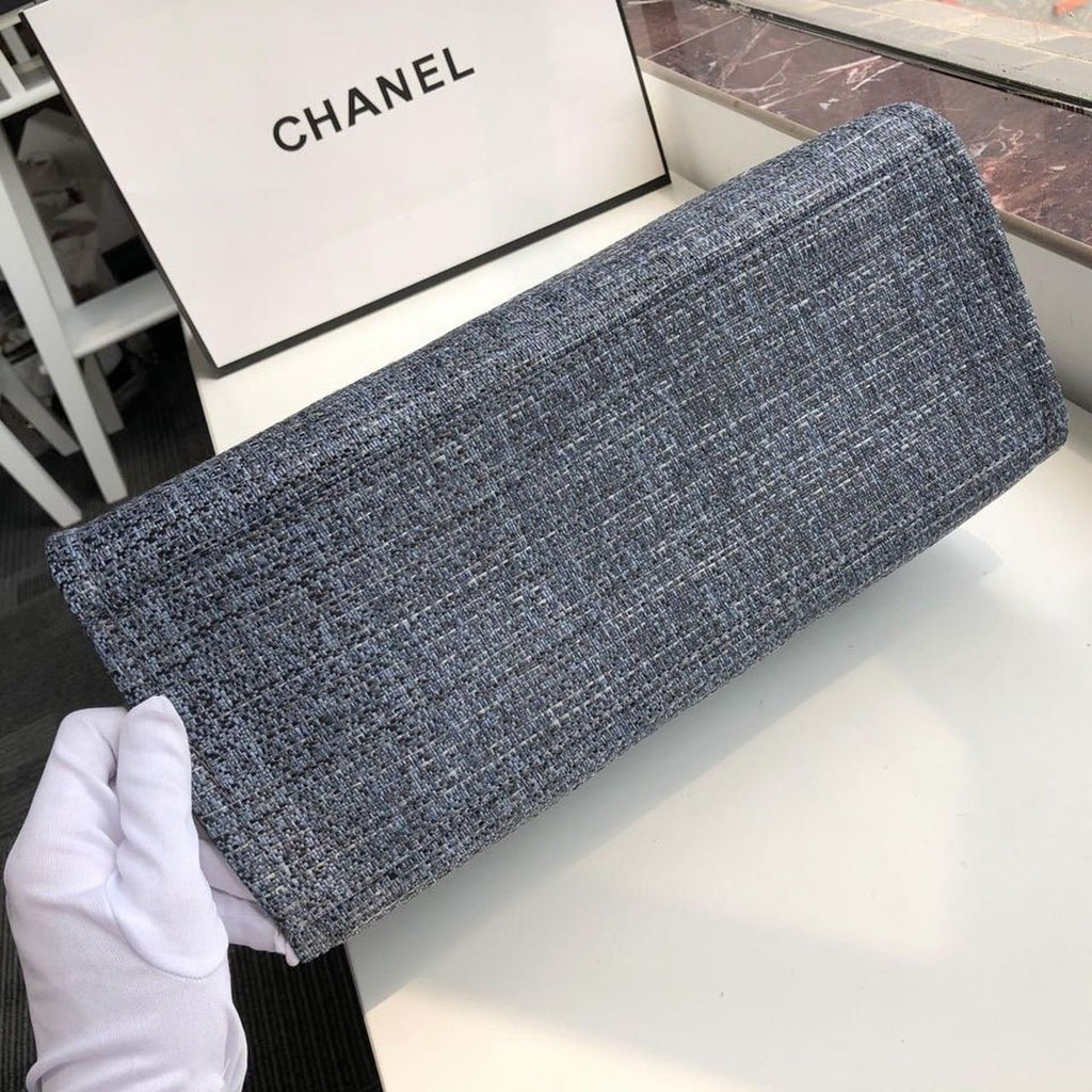 Chanel Deauville Tote 38cm Raffia Canvas Bag Fall/Winter Collection Dark Denim Blue/Black