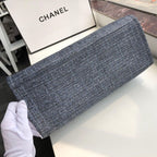 Chanel Deauville Tote 38cm Raffia Canvas Bag Fall/Winter Collection Dark Denim Blue/Black
