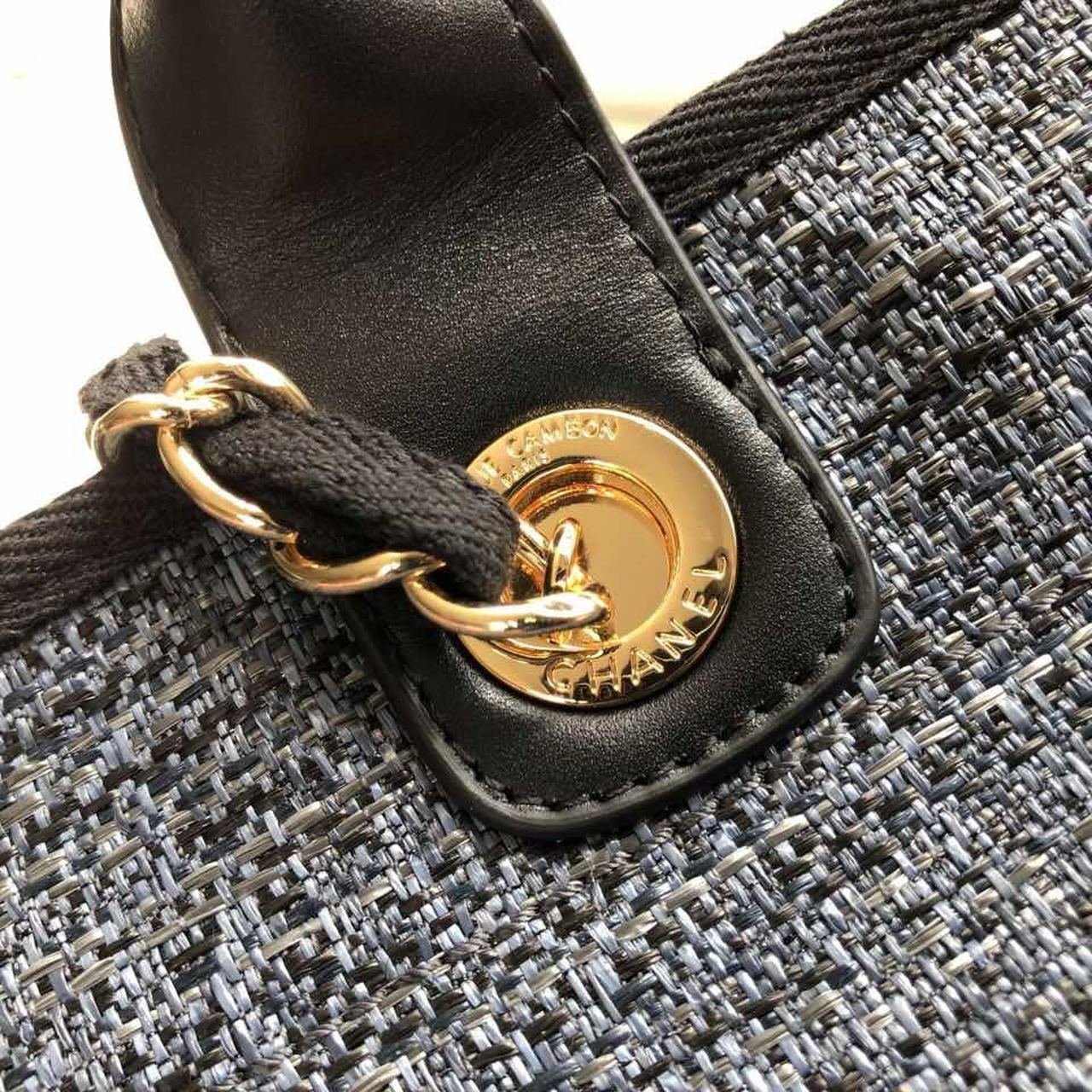 Chanel Deauville Tote 38cm Raffia Canvas Bag Fall/Winter Collection Dark Denim Blue/Black