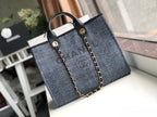 Chanel Deauville Tote 38cm Raffia Canvas Bag Fall/Winter Collection Dark Denim Blue/Black