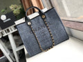 Chanel Deauville Tote 38cm Raffia Canvas Bag Fall/Winter Collection Dark Denim Blue/Black