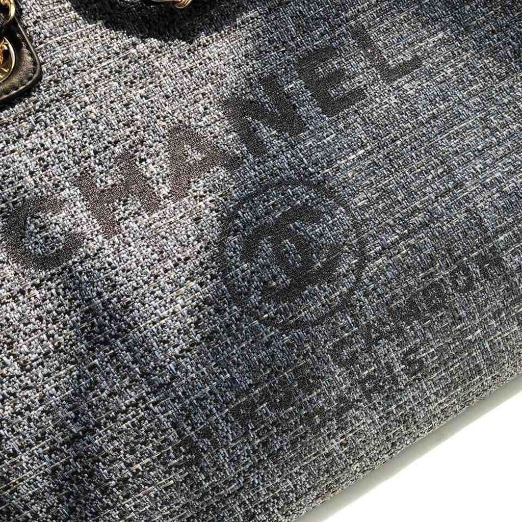 Chanel Deauville Tote 38cm Raffia Canvas Bag Fall/Winter Collection Dark Denim Blue/Black