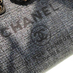 Chanel Deauville Tote 38cm Raffia Canvas Bag Fall/Winter Collection Dark Denim Blue/Black