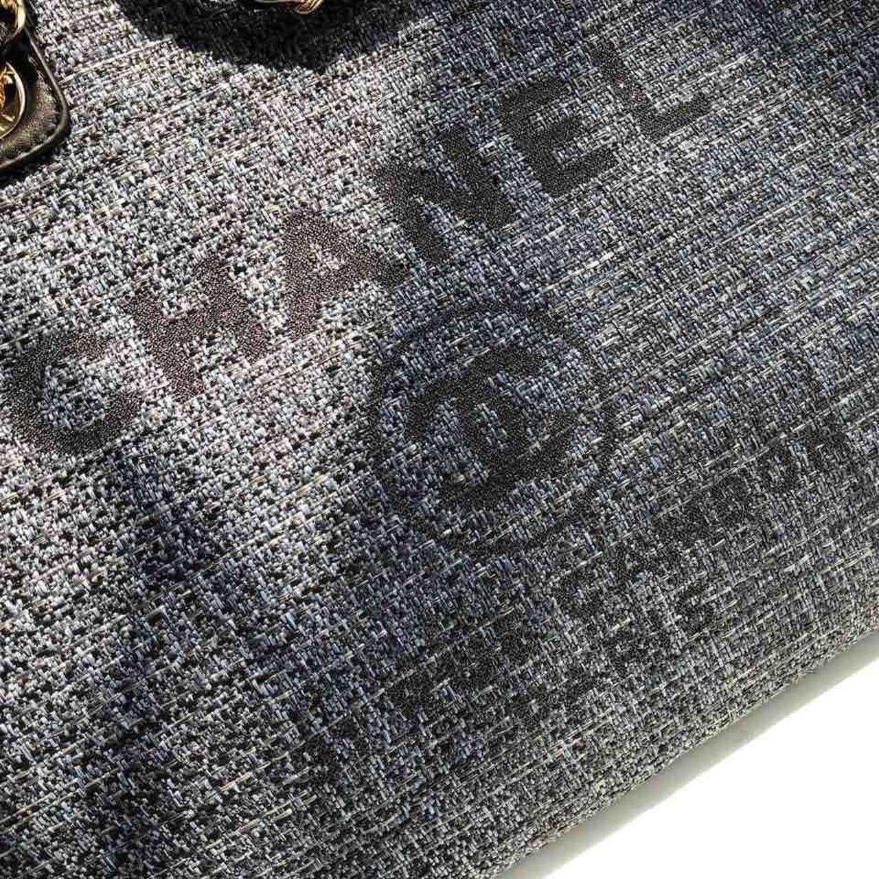 Chanel Deauville Tote 38cm Raffia Canvas Bag Fall/Winter Collection Dark Denim Blue/Black