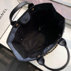 Chanel Deauville Tote 38cm Raffia Canvas Bag Fall/Winter Collection Dark Denim Blue/Black