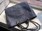 Chanel Deauville Tote 38cm Raffia Canvas Bag Fall/Winter Collection Dark Denim Blue/Black