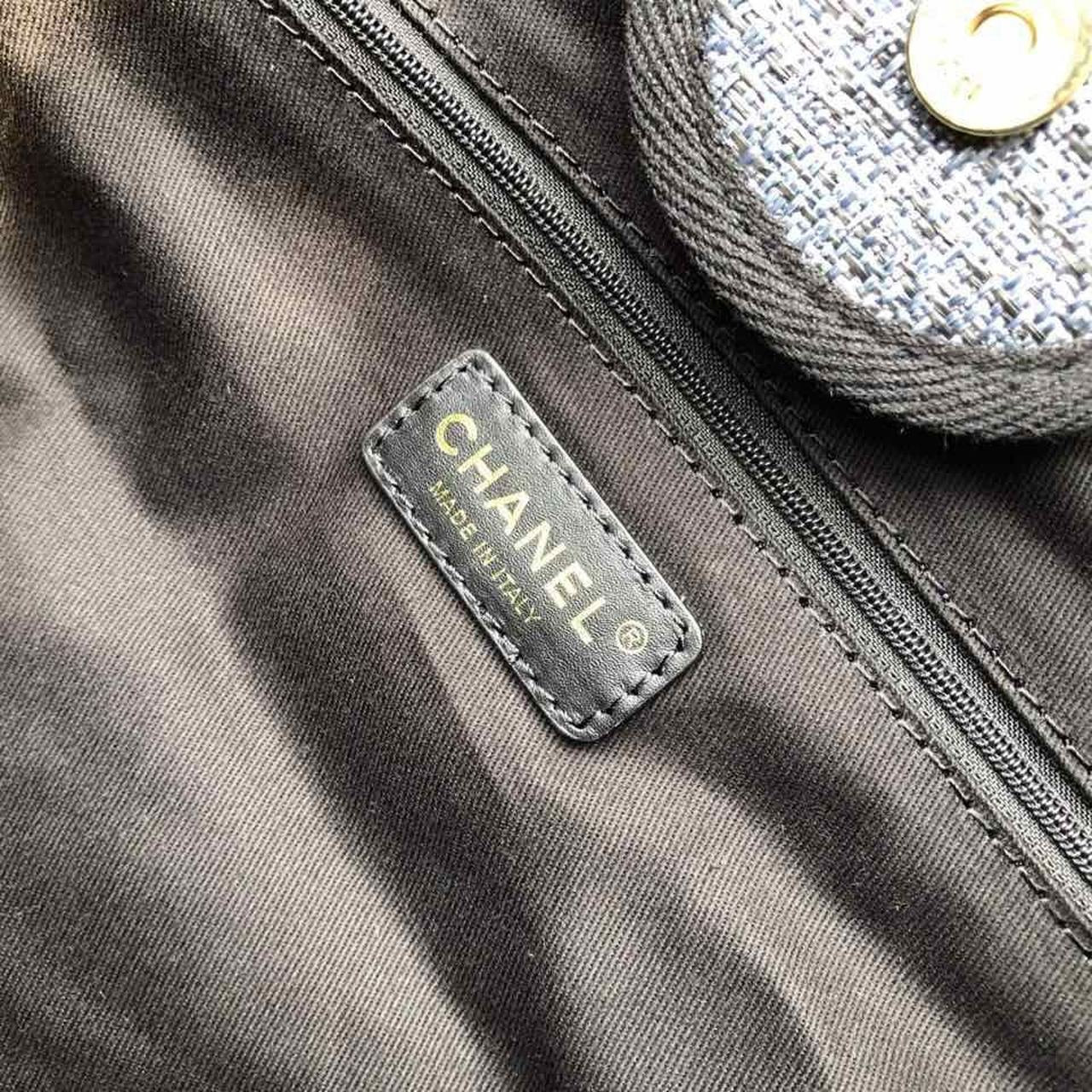Chanel Deauville Tote 38cm Raffia Canvas Bag Fall/Winter Collection Dark Denim Blue/Black