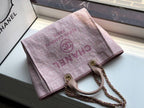 Chanel Deauville Tote 38cm Raffia Canvas Bag Fall/Winter Collection Dusty Pink/White