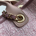 Chanel Deauville Tote 38cm Raffia Canvas Bag Fall/Winter Collection Dusty Pink/White