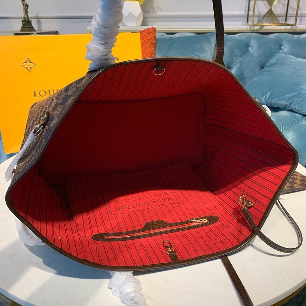Louis Vuitton Neverfull GM Bag 40cm Damier Ebene Canvas Fall/Winter Collection N41357, Red