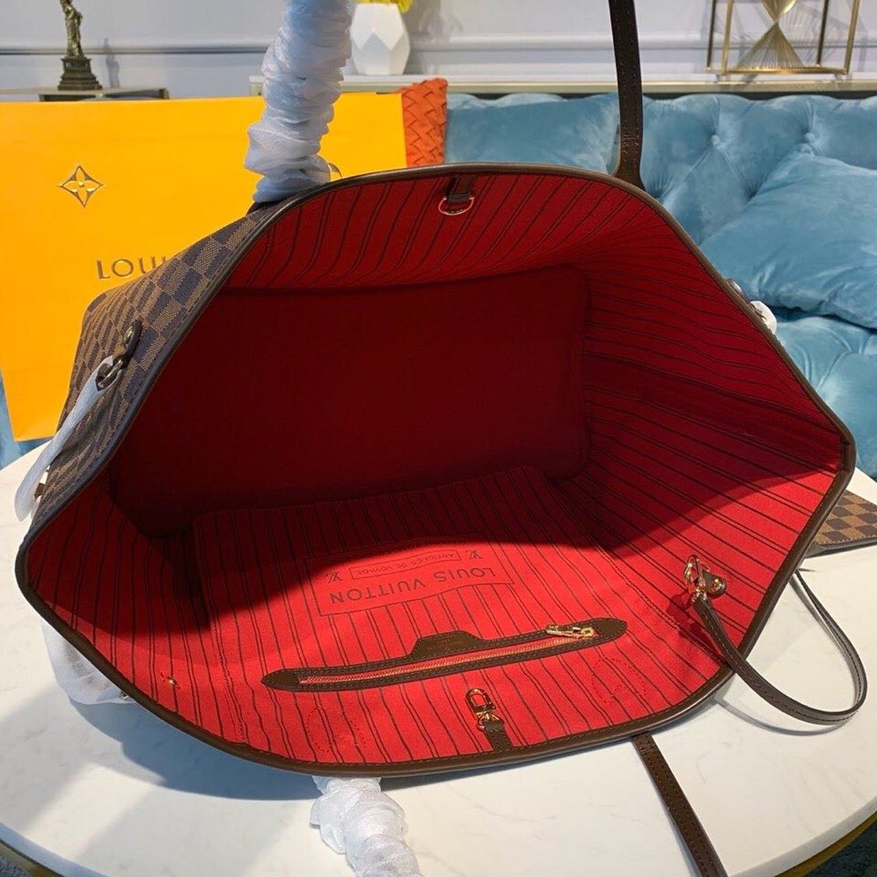 Louis Vuitton Neverfull GM Bag 40cm Damier Ebene Canvas Fall/Winter Collection N41357, Red