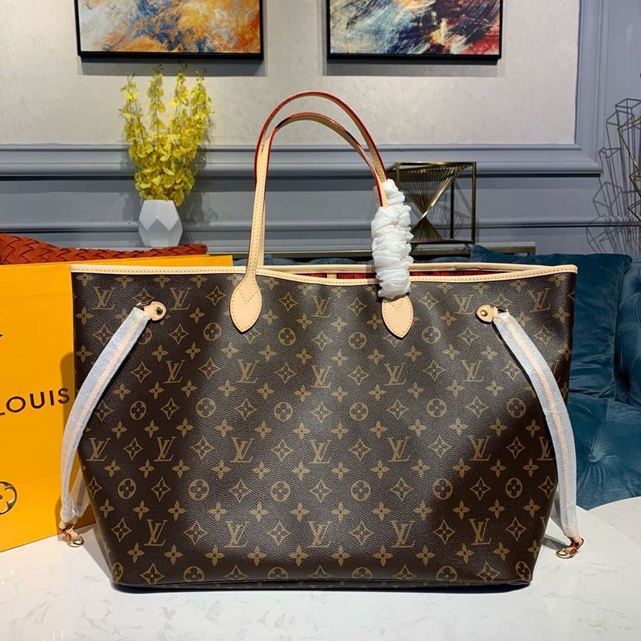 Louis Vuitton Neverfull GM Bag 40cm Monogram Canvas Fall/Winter Collection M40991, Brown/Red