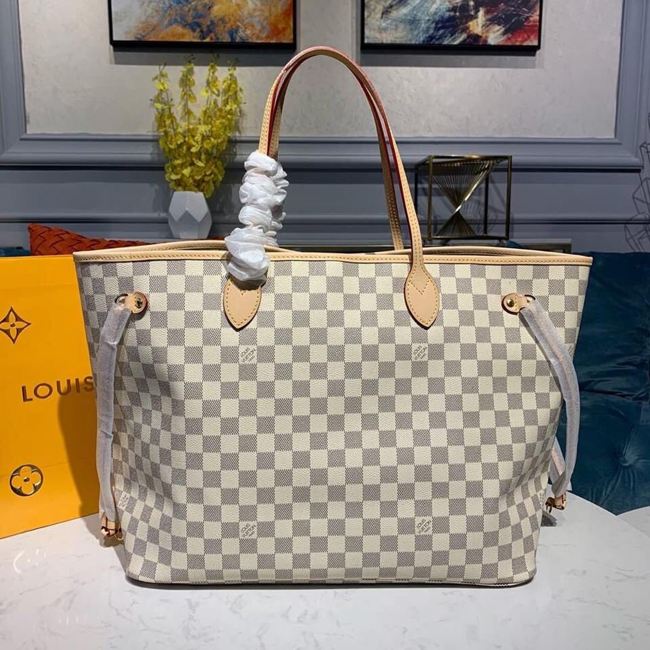 Louis Vuitton Neverfull GM Bag 40cm Damier Azur Canvas Fall/Winter Collection N41360, Beige