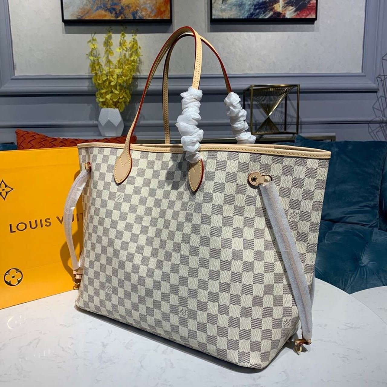 Louis Vuitton Neverfull GM Bag 40cm Damier Azur Canvas Fall/Winter Collection N41360, Beige
