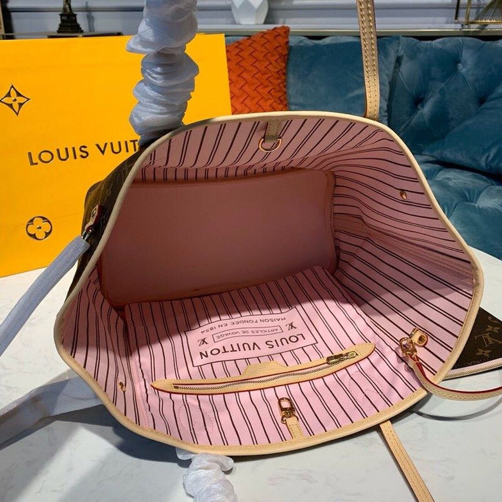Louis Vuitton Neverfull MM Bag 32cm Monogram Canvas Fall/Winter Collection M41177, Rose Ballerine